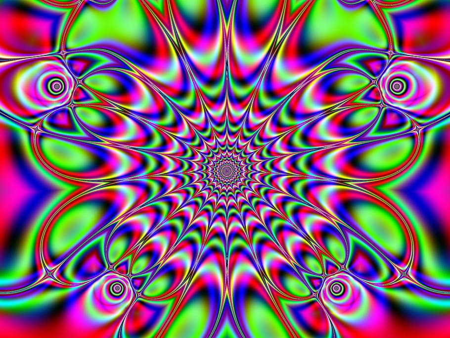 diseño de fondo de starburst basado en fractales, fractal, abstracto, patrón, fondo, colorido, simetría, simétrico, multicolores, tecnología