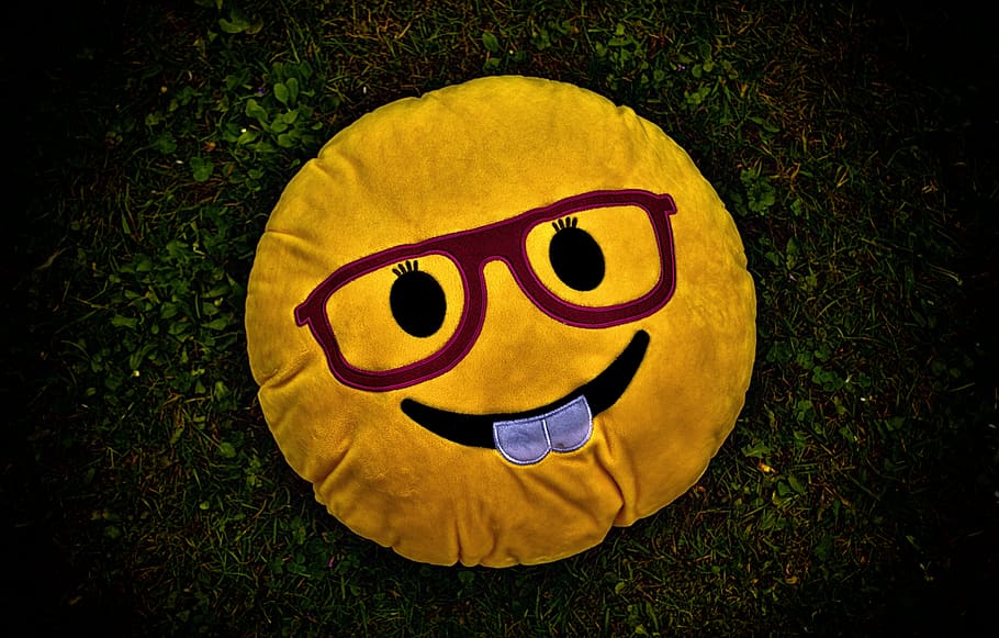 smiley, funny, cheerful, colorful, emoticon, laugh, yellow, grass, plant, high angle view