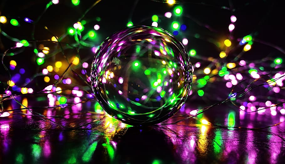 crystal ball-photography, ball, lights, colorful, magic, mirroring, multi colored, reflection, sphere, illuminated