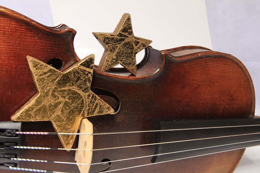 violino, estrela, instrumento de ouro, música, cordas, concerto, orquestra, músico, natal, canção de natal