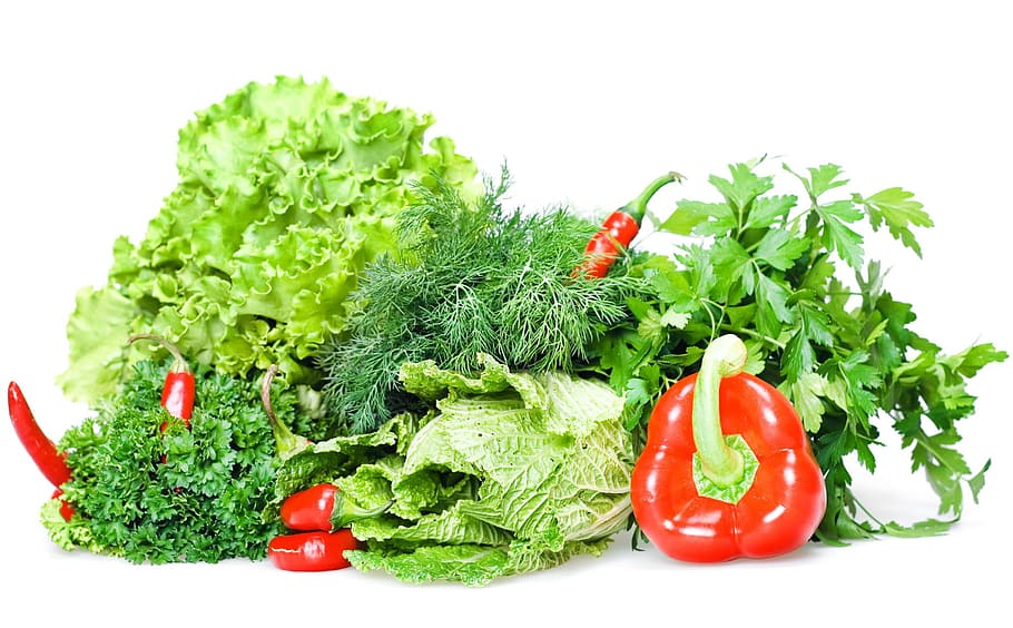 food, fresh, pepper, red, hot, greens, heap, object, green, kale