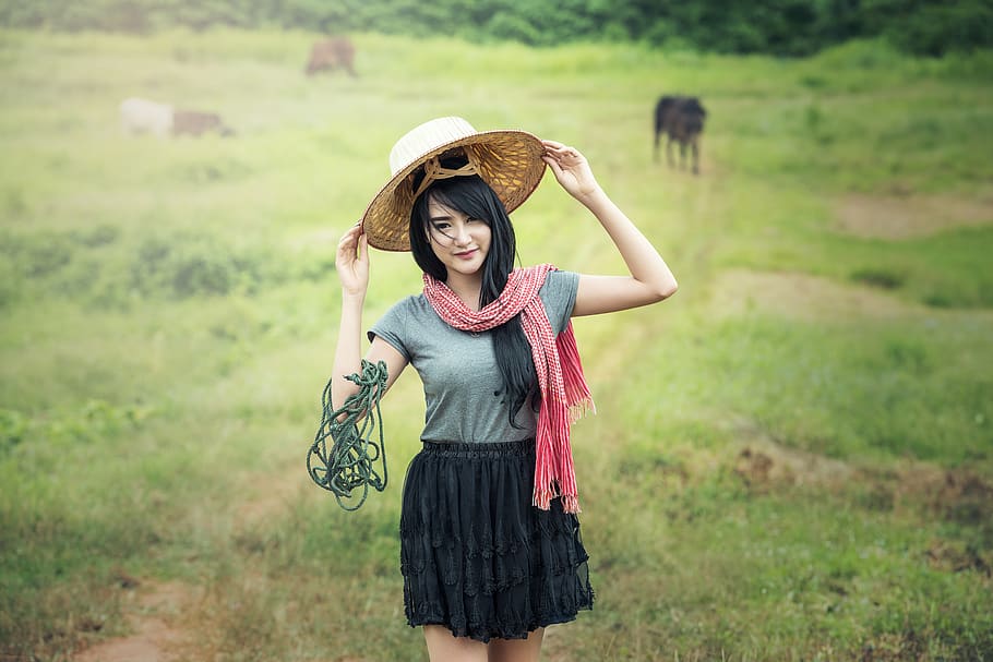 woman, green, hats, countryside, ancient, asia, culture, danang, 7 days week, geography