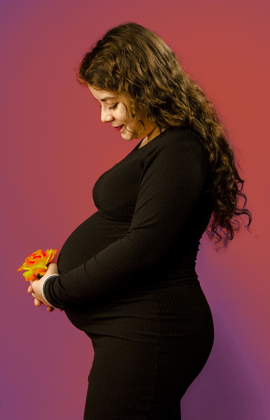 pregnant woman, woman, flower, belly, mother, pregnant, big belly, baby, maternity, mom