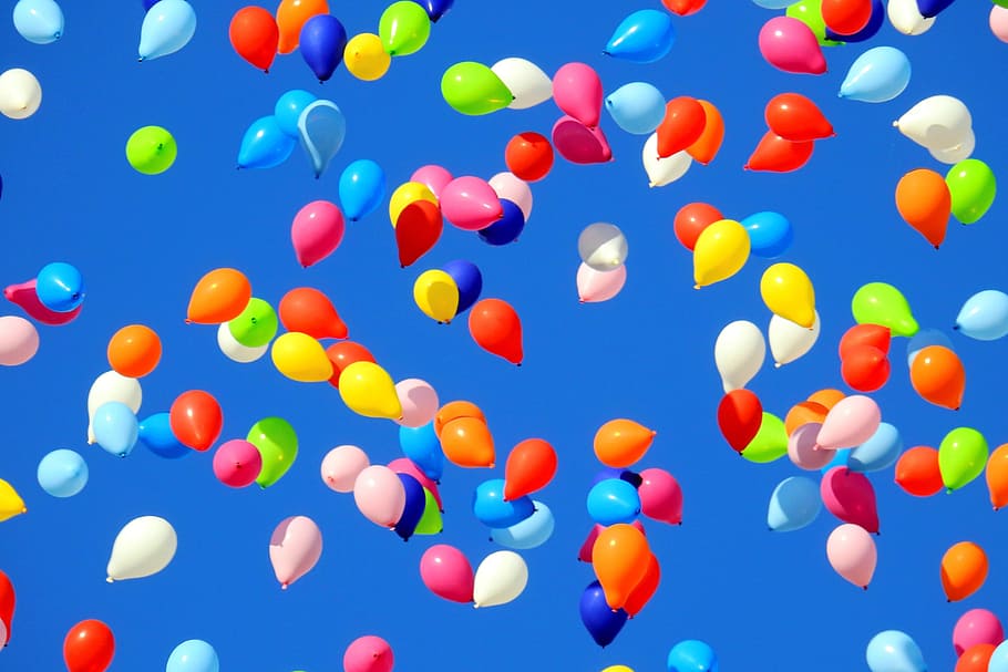 globos de fiesta de verano, varios, cumpleaños, brillante, color, colorido, festival, feliz, fiesta, verano