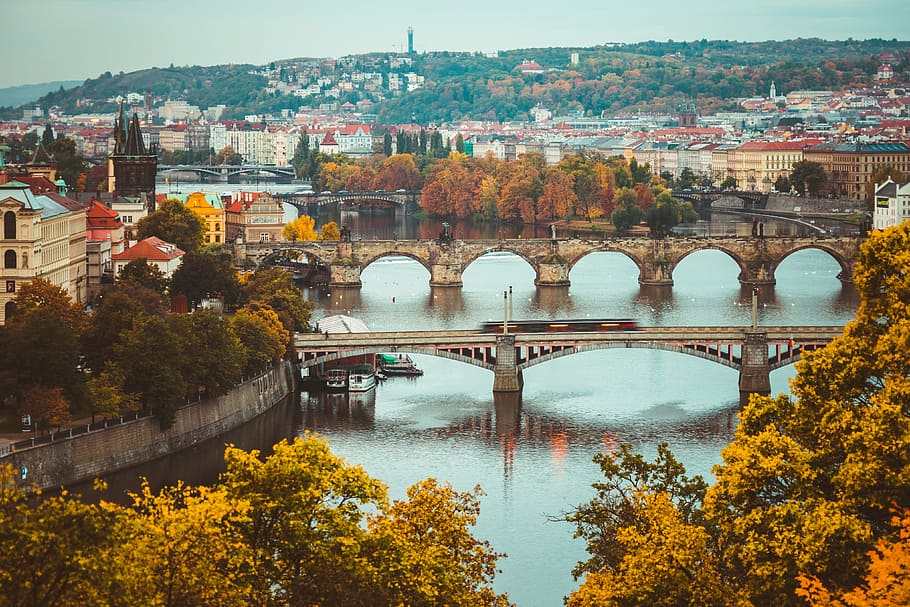 Осенние краски, Прага, Чехия, архитектура, Осень, мост, столица, Карлов мост, город, цвета