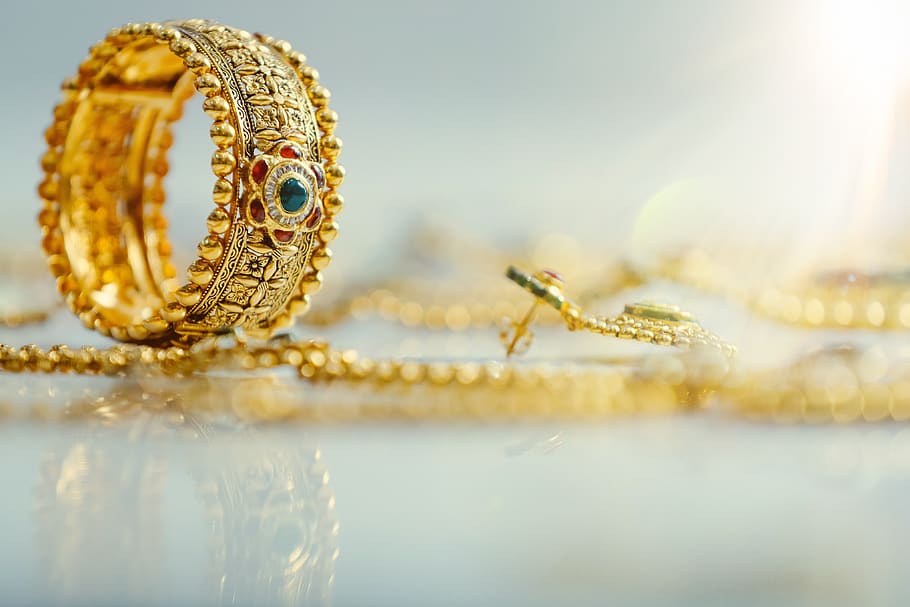 jóias, ouro, casamento, indiano, bangel, cor de ouro, close-up, foco seletivo, ninguém, riqueza