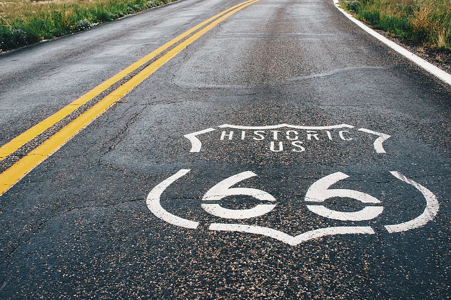 route 66 road, various, road, roads, sign, transportation, road marking, marking, symbol, communication