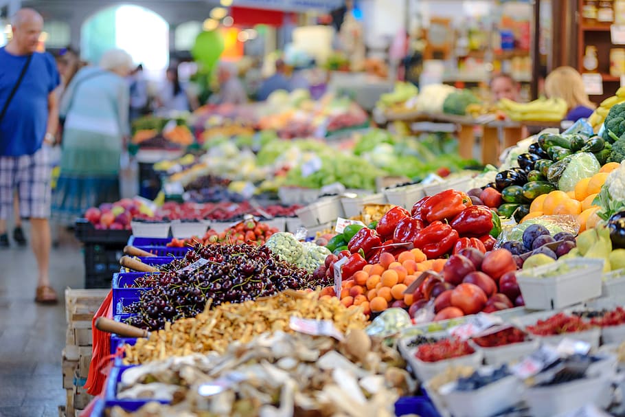 pasar, segar, bahan makanan, makanan, orang-orang, sayuran, buah, toko, sehat, ramah lingkungan
