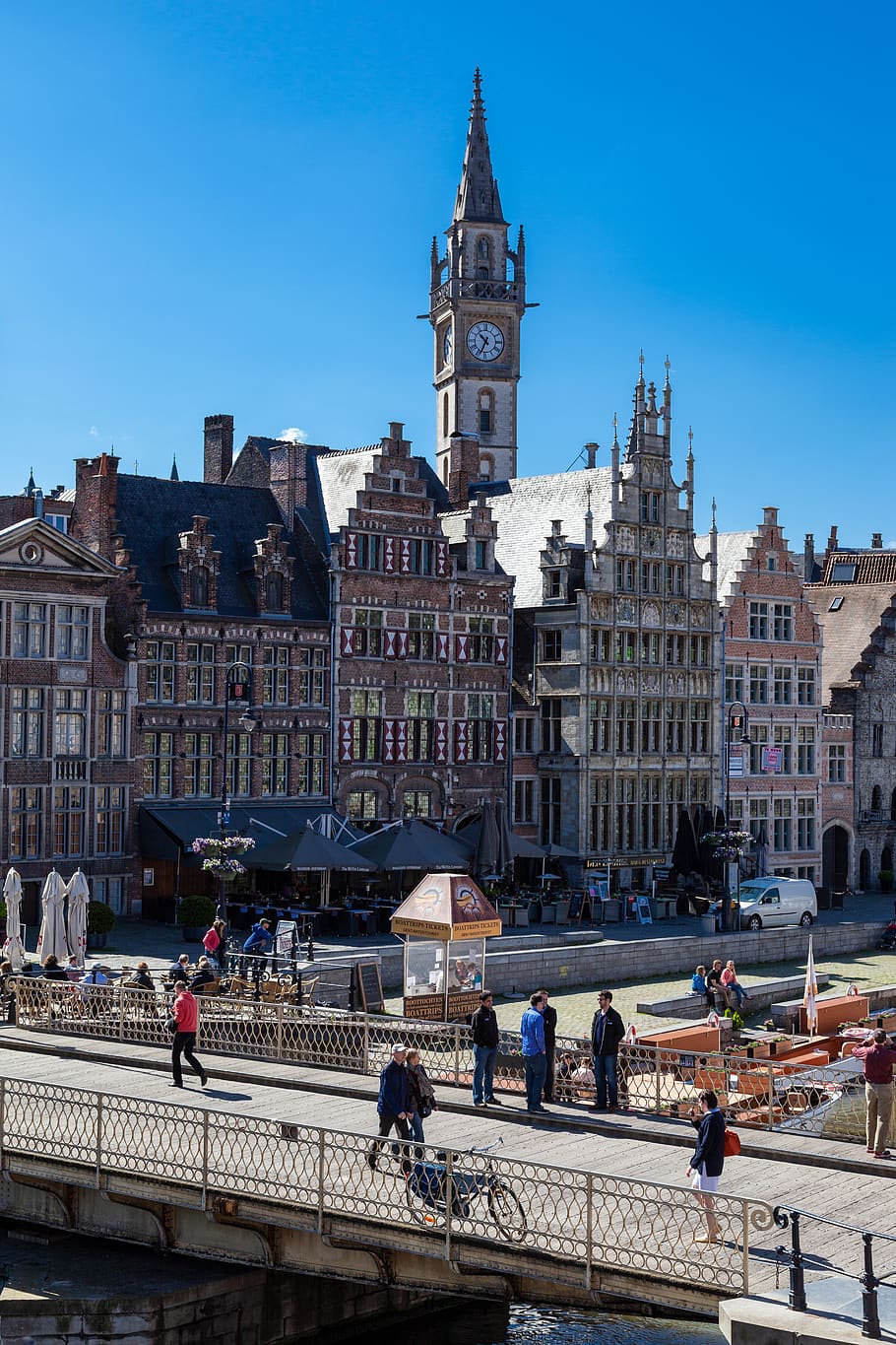 Gante, Graslei, Bélgica, arquitectura, edificio, Europa, turismo, ciudad, medieval, histórico