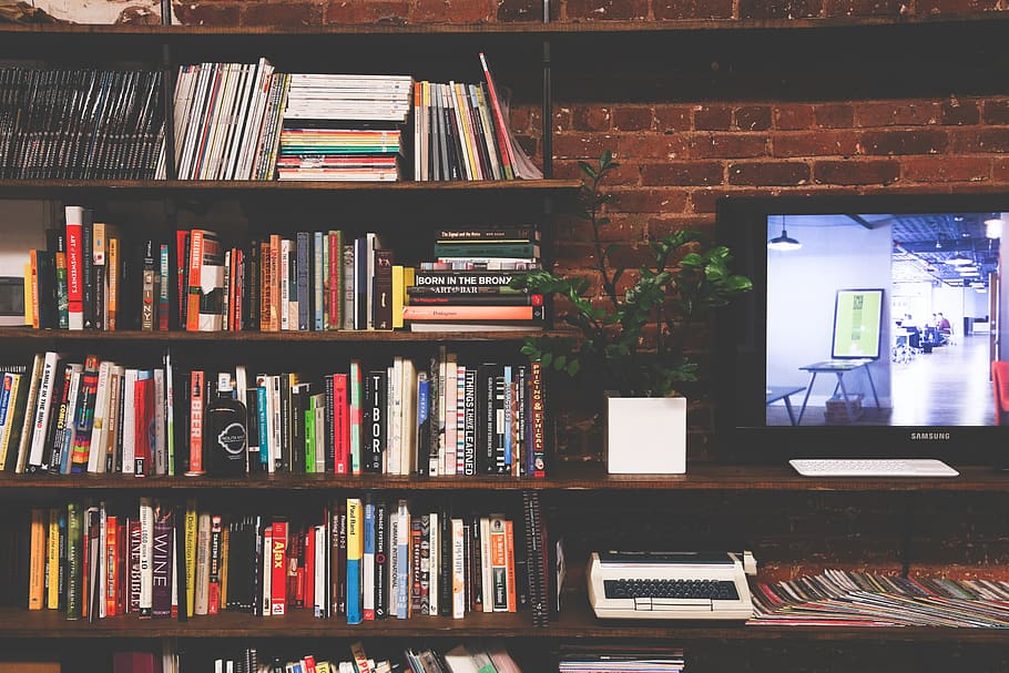 library, books, tv, multimedia, room, modern, interior, education, bookshelf, shelf