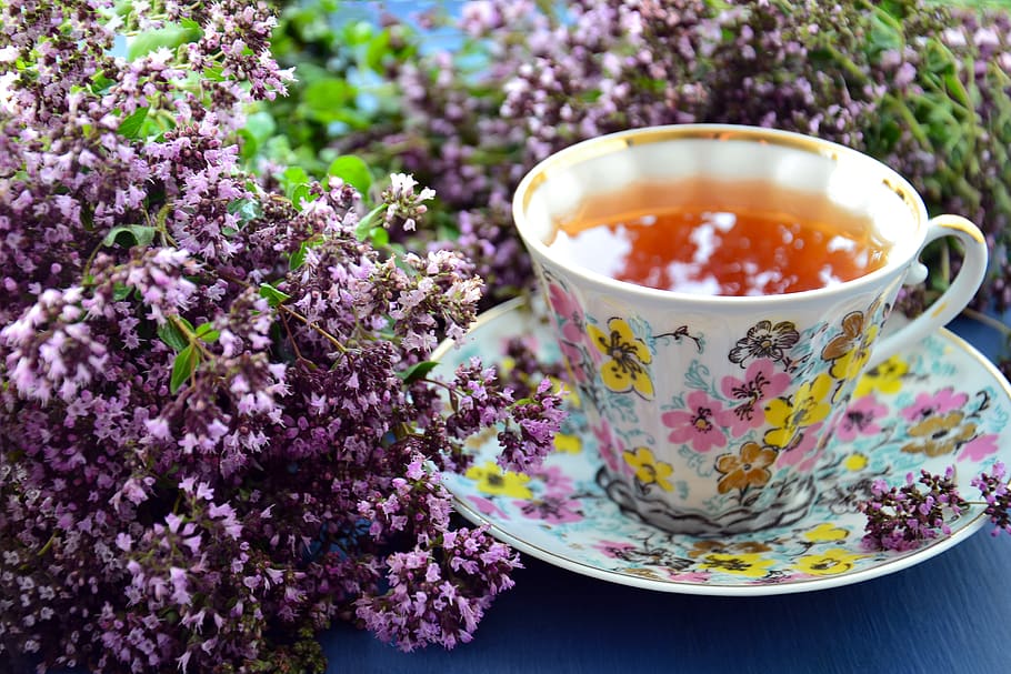 tea, herbal tea, herbal, flower tea, mug, drink, marjoram, medicinal plant, fragrant, delicious