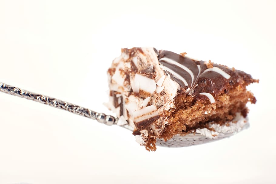 spoon, cake, pie, cream, icing, dessert, plate, white, snack, chocolate