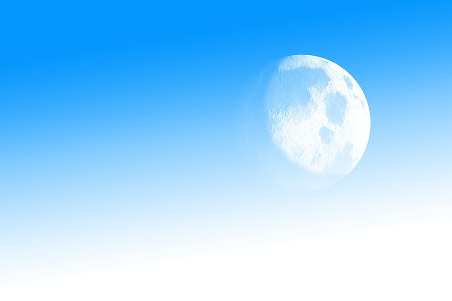 moon, sky, day, daylight, crescent, blue, clear sky, nature, white color, idyllic