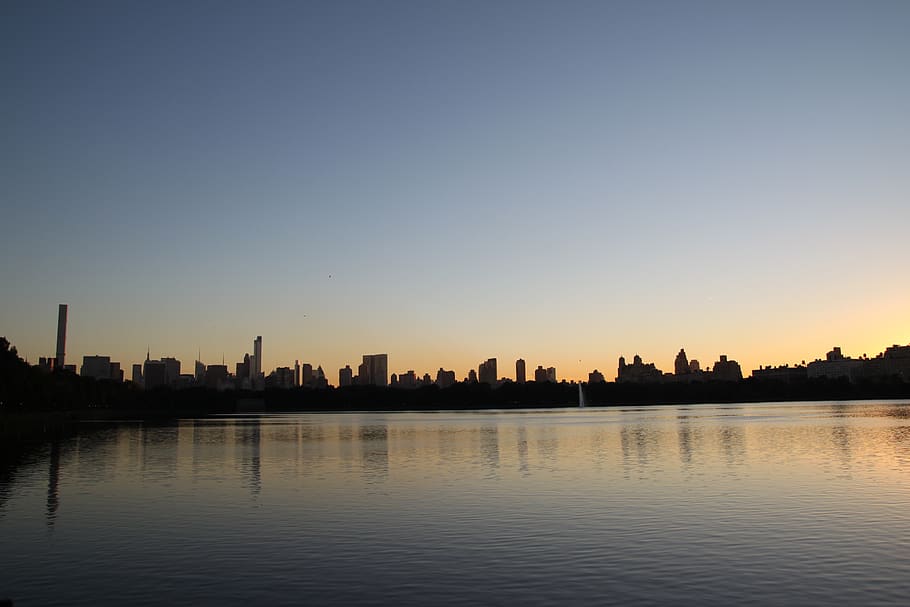 new york, manhattan, cityscape, hoboken, battery park, dusk, river, sky, sunset, building exterior