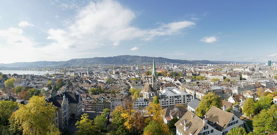 zurich, switzerland, panorama, city, the canton's capital, urban landscape, architecture, from above, wide, overview