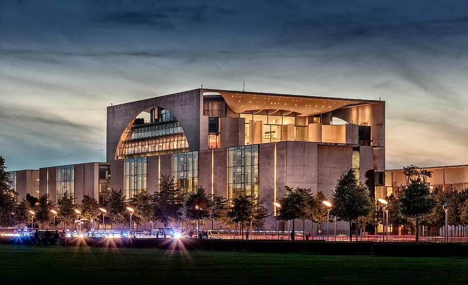 federal chancellery, federal government, government, berlin, building, architecture, government district, abendstimmung, germany, sunset