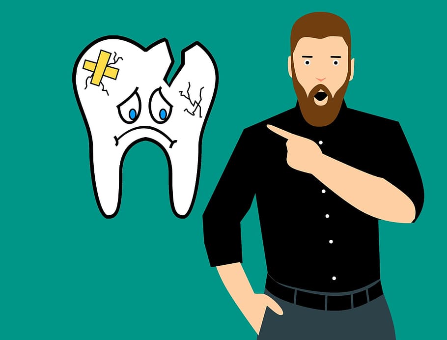 illustration, amazed, man, broken, tooth., ready, dentist., broken tooth, tooth, teeth