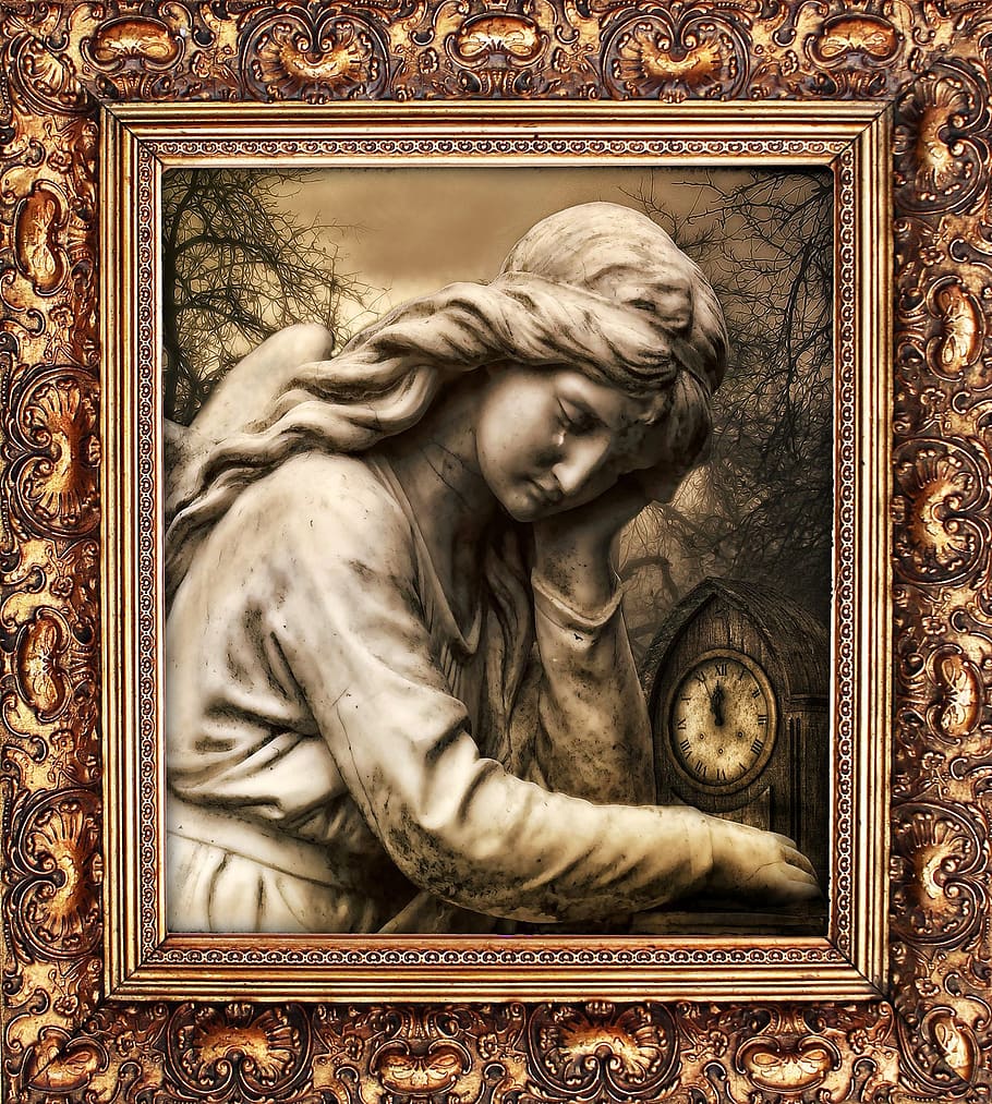 statue, marble, cemetery, frame, art, museum, old, art and craft, sculpture, human representation