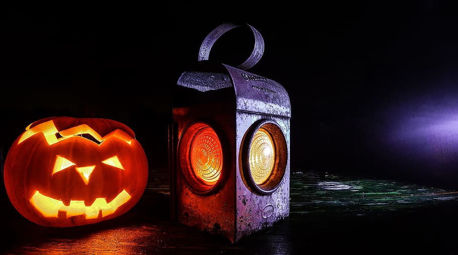 halloween, pumpkin, lantern, dark, night, scary, spooky, black background, food and drink, illuminated