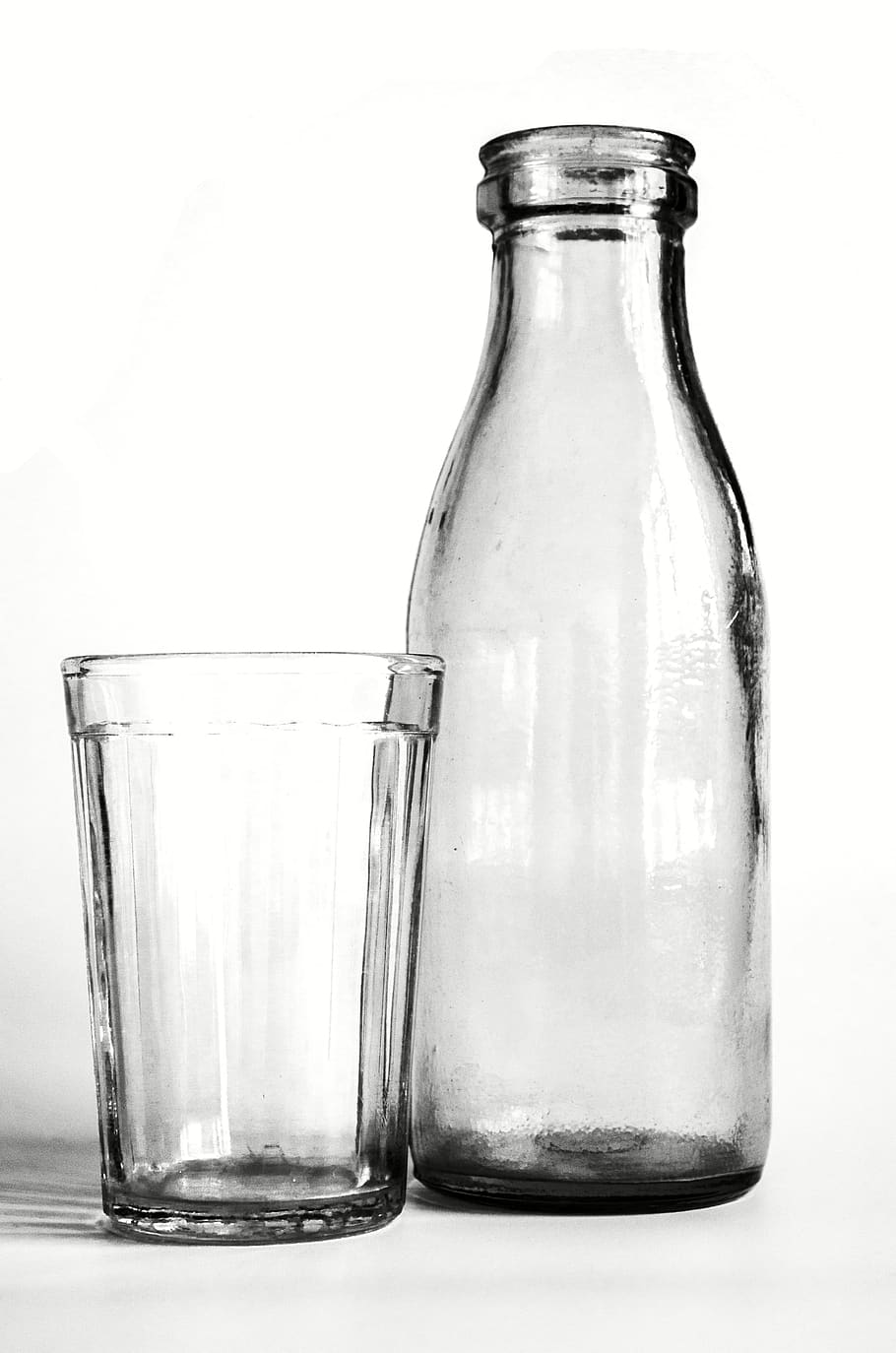 vidro, garrafa, preto e branco, ainda vida, iogurte, velho, soviético, retrô, garrafas, garrafa de vidro
