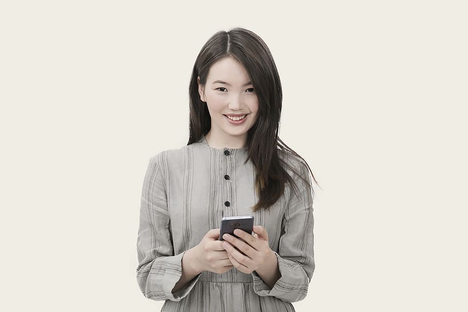 woman, smartphone, girl, smile, asian, people, smiling, happy, texting, mobile