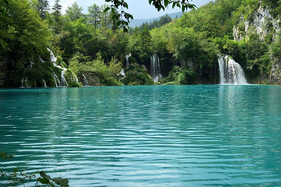 national park, waterfall, plitvice lakes, croatia, winnetou, waterfalls, blue water, water, plant, beauty in nature