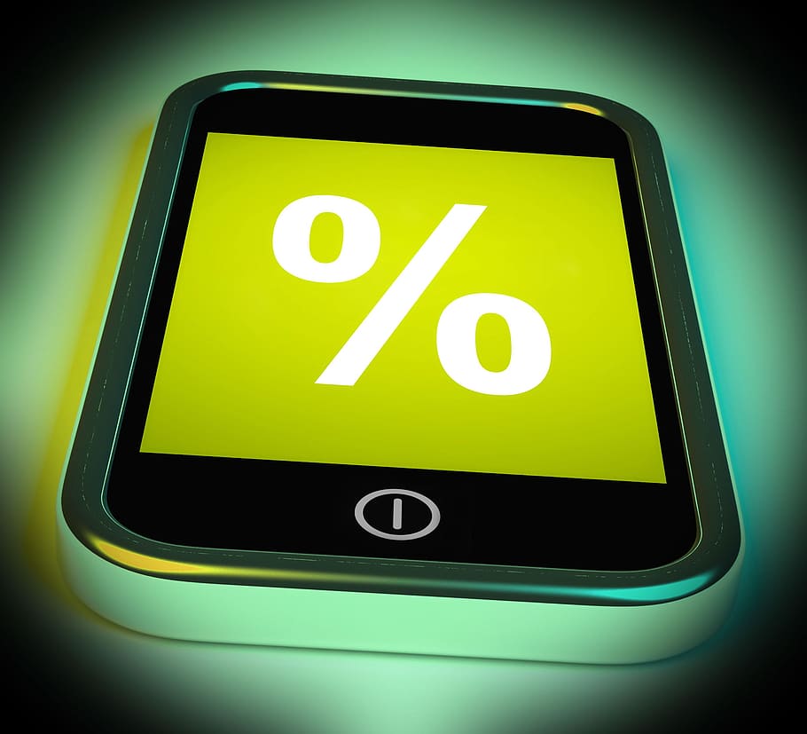 percent sign, mobile, showing, percentage discount, investment, bargain, cellphone, discount, finance, inflation