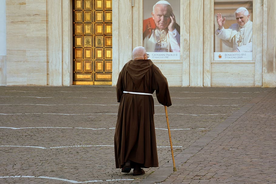 friar, pope, old, stick, nostalgia, ambition, solitude, church, catholic, square