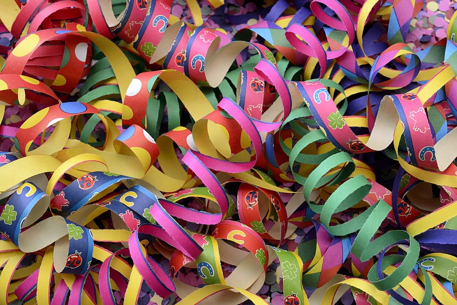 streamer, confetti, carnival, party, colorful, celebration, celebrate, ringed, party articles, background