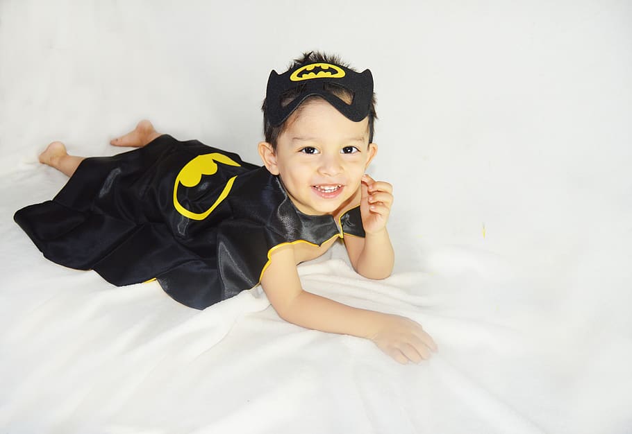 smile, kid, child, baby, young, happy, batman, costume, childhood, looking at camera