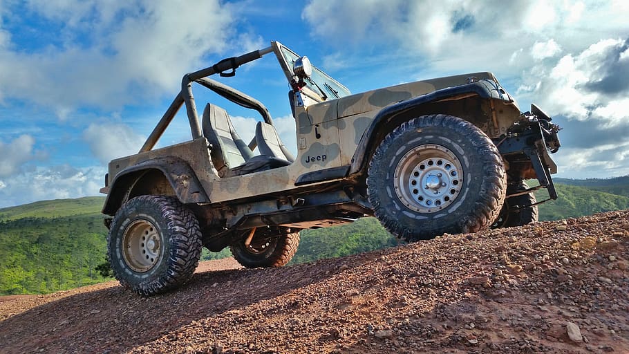 jeep, wrangler, mountain, mud, play, machine, vehicle, transportation system, wheel, soil