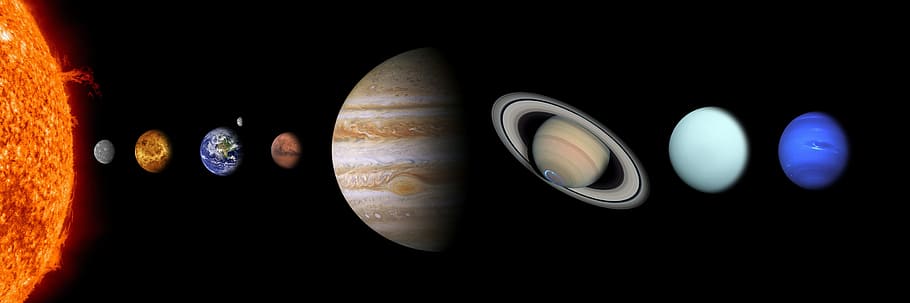 solar, system, planet, gravity, universe, order, nature, close-up, black background, panoramic