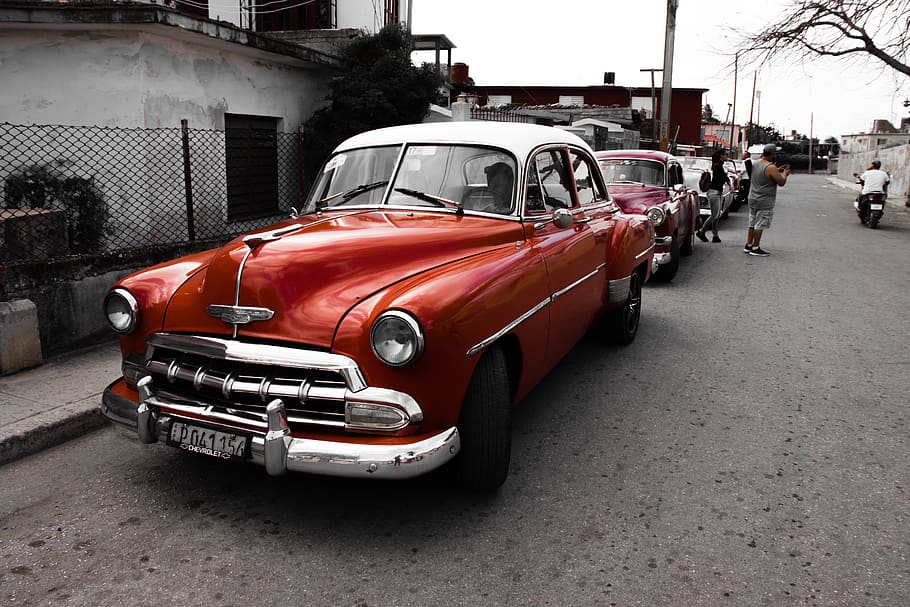 classic auto, cuba, classic, vehicle, cars, red, american, automotive, havana, mode of transportation