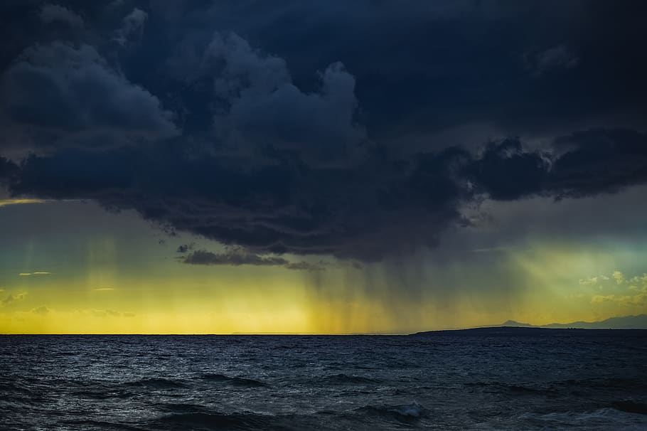 storm, clouds, sky, weather, nature, thunderstorm, dramatic, threatening, dark, sea