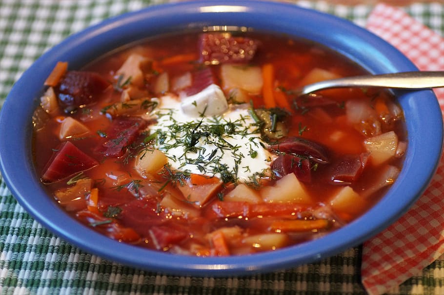 russian, borscht, soup, rich, nutritious, lunch, vegetable, red, beets, cabbage