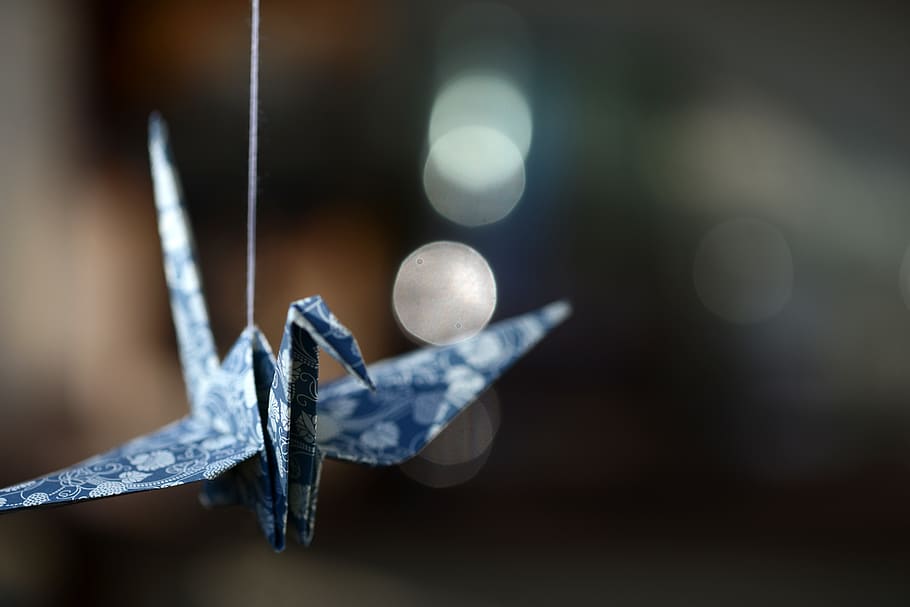 origami, crane, fold, tinker, traditionally, 3 dimensional, paper texture, paper, japan, blue